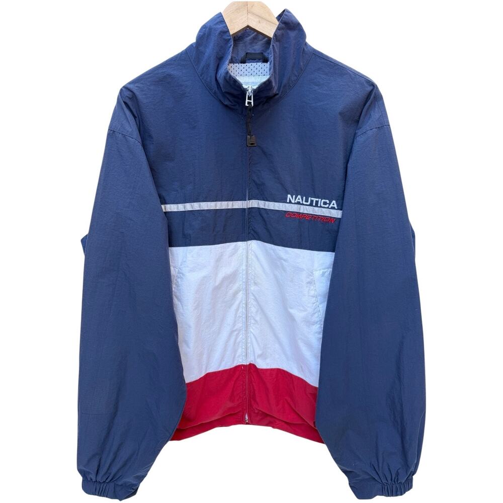 Nautica Competition Jacket Mens L Colorblock Windbreaker Vintage 90s Full Zip